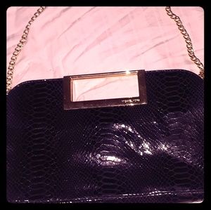 Michael Kors Black Berkley Snakeskin Clutch NWOT